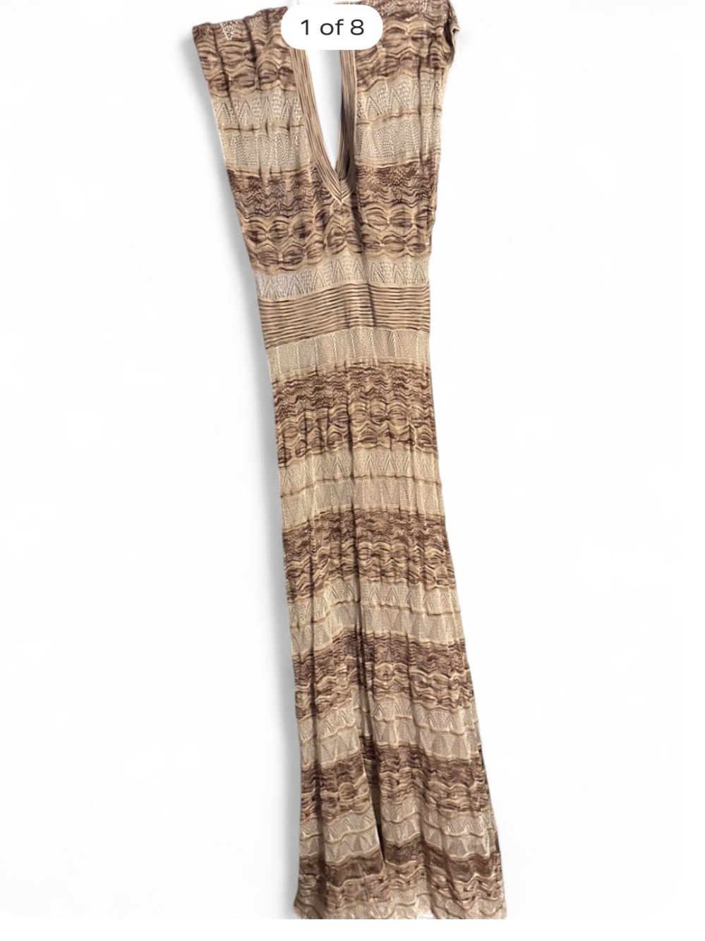 Bebe Wave Knit Crochet Maxi Dress M Neutral - Picture 7 of 13